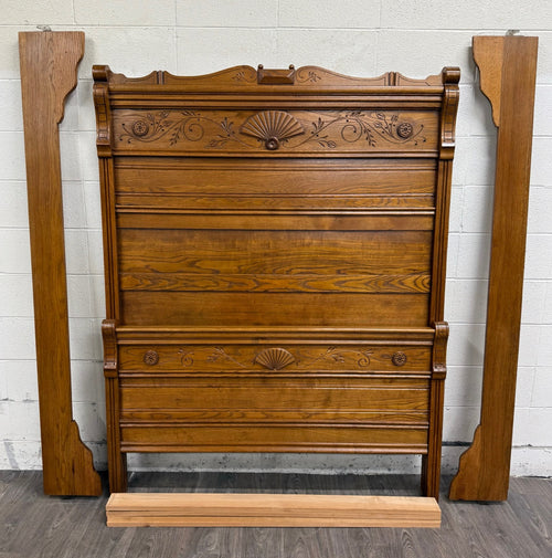 Antique Full Size Victorian Eastlake Carved Oak High Back Bed