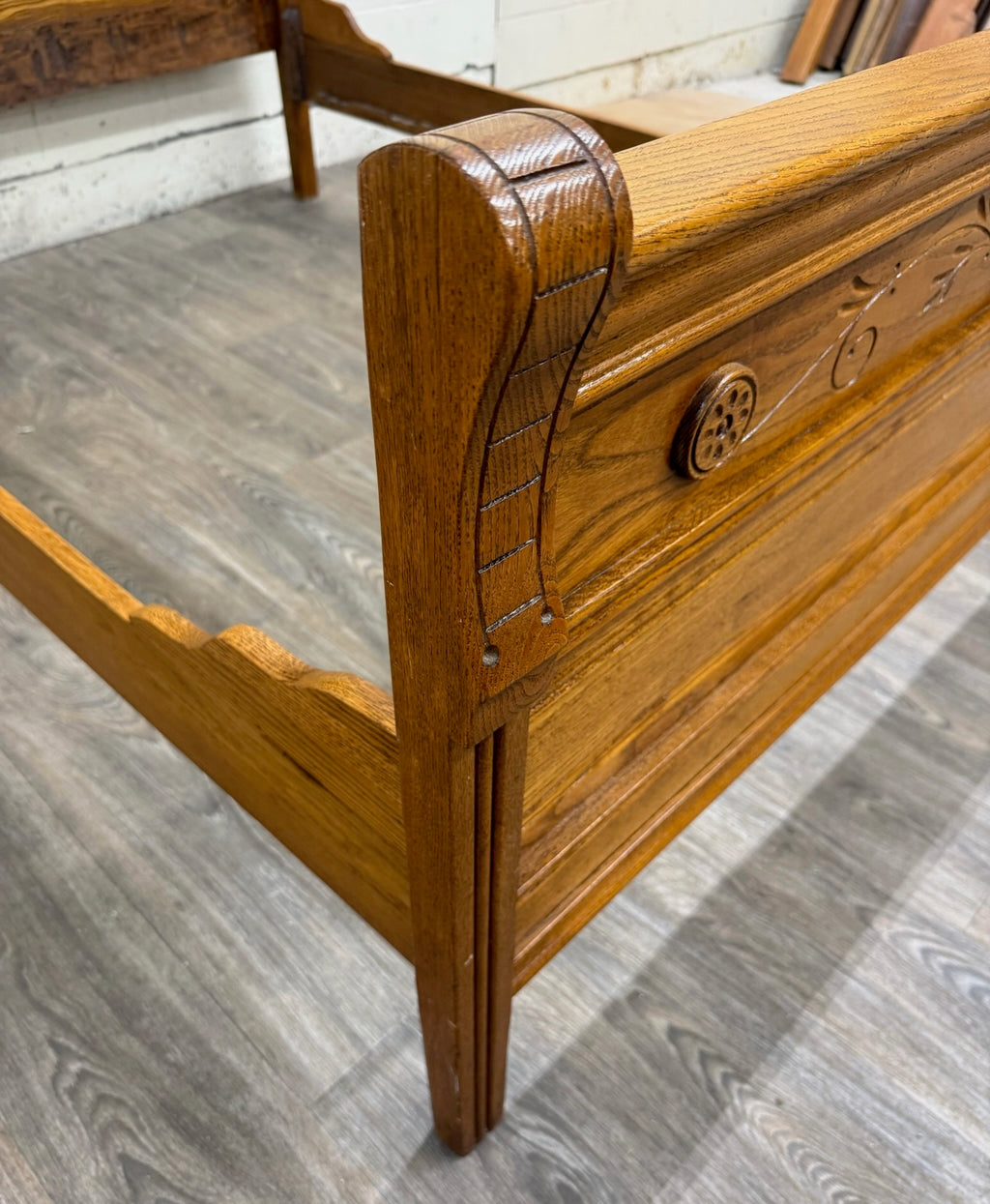 Antique Full Size Victorian Eastlake Carved Oak High Back Bed