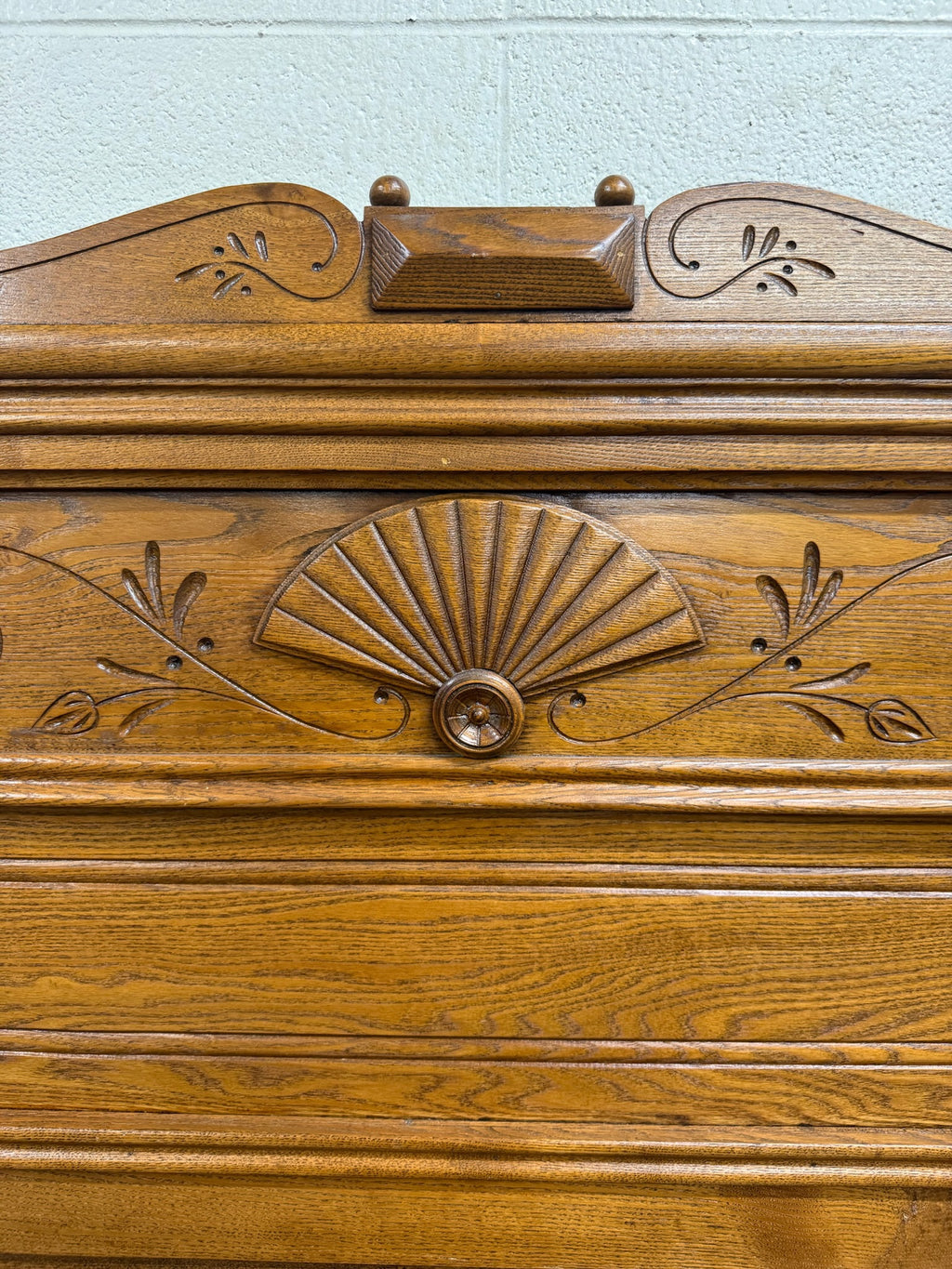Antique Full Size Victorian Eastlake Carved Oak High Back Bed