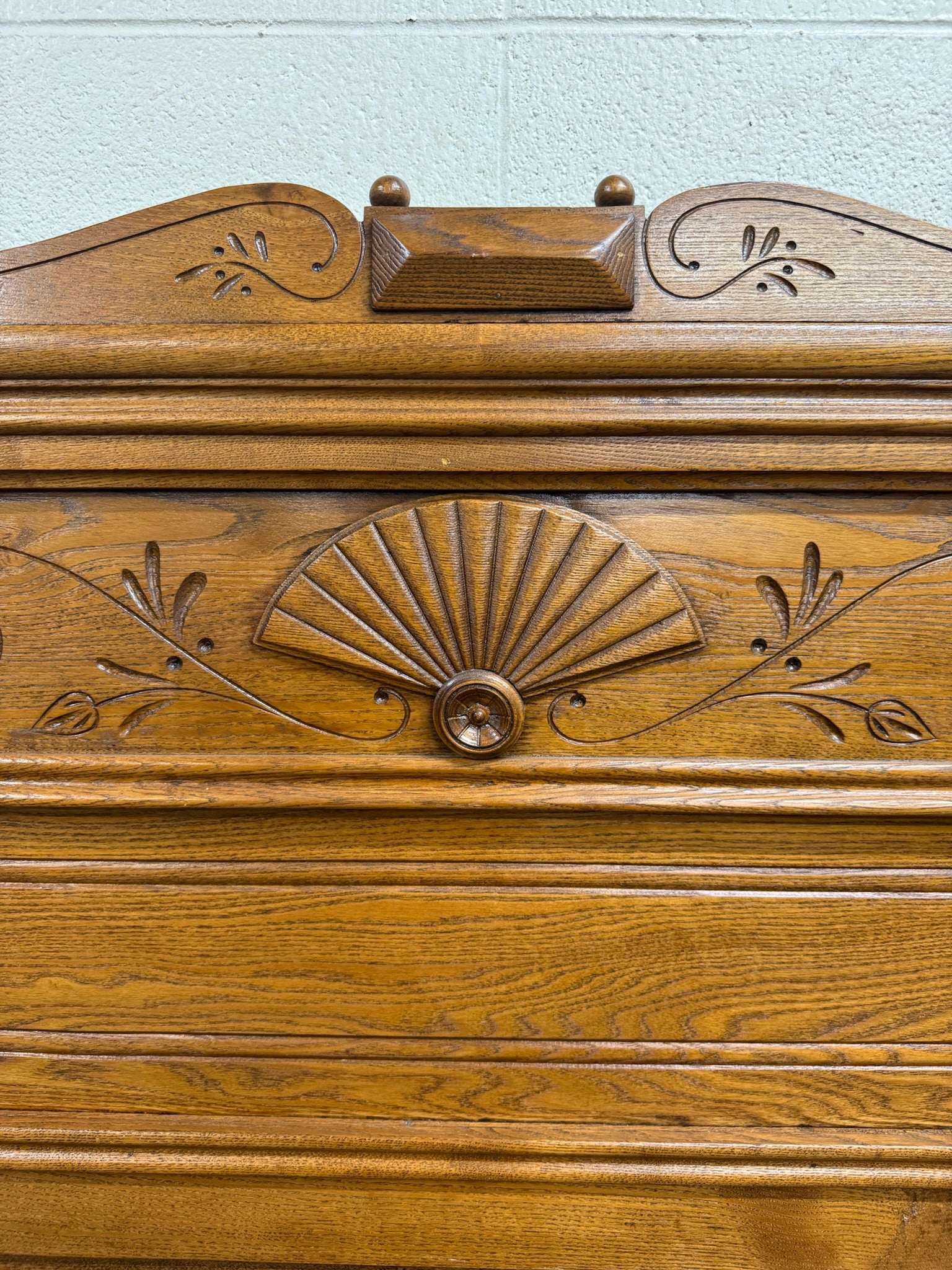 Antique Full Size Victorian Eastlake Carved Oak High Back Bed