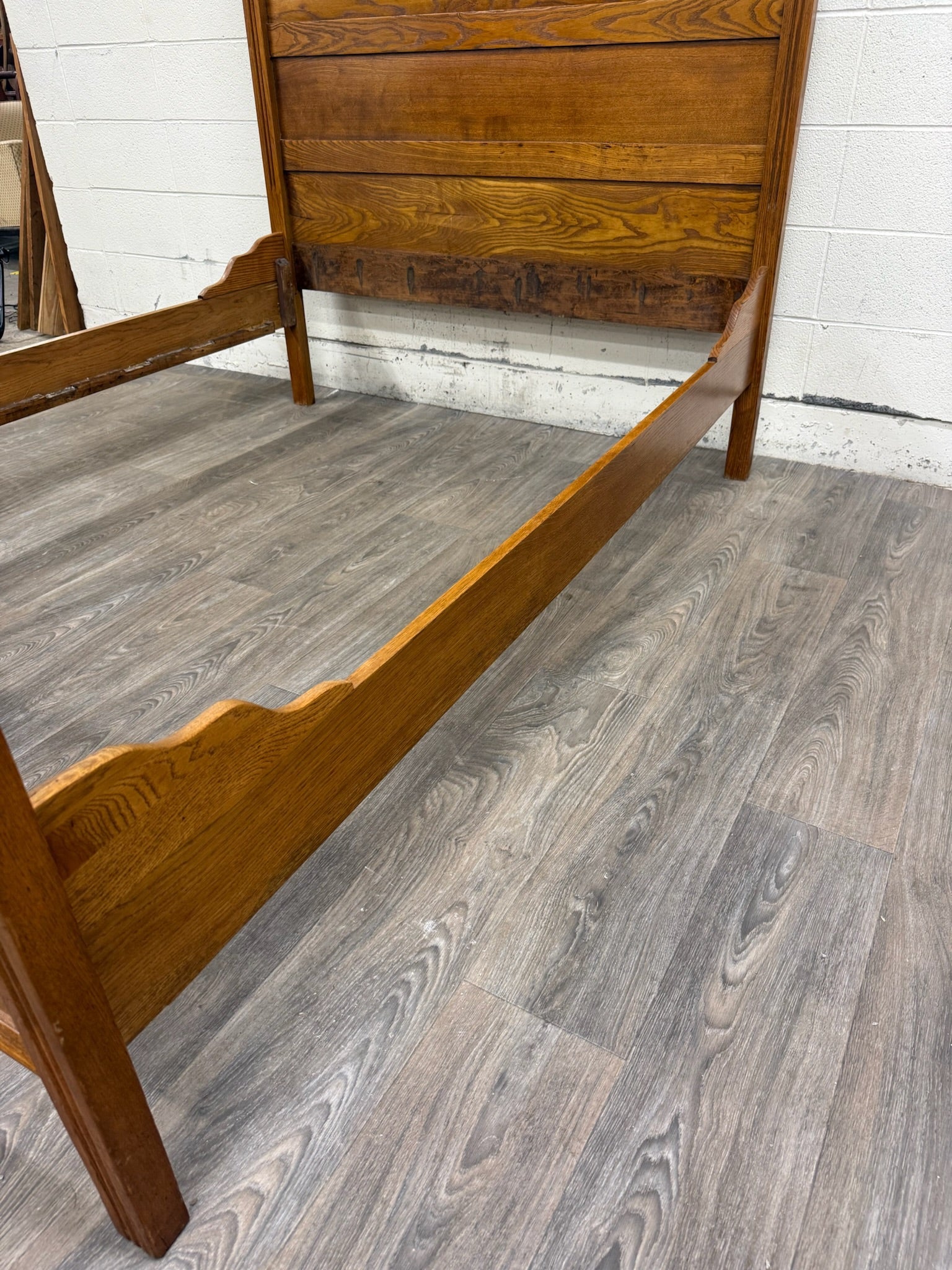 Antique Full Size Victorian Eastlake Carved Oak High Back Bed