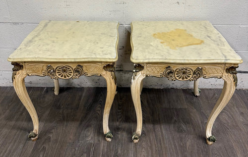 Vintage Italian Louis XV Style Marble Top End Tables - Pair