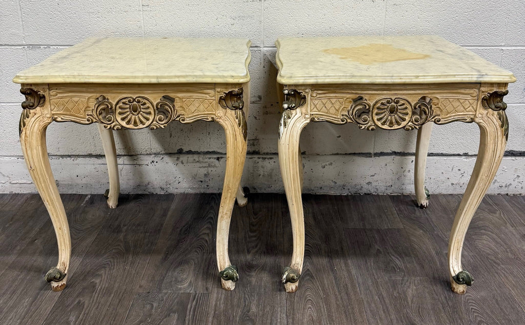 Vintage Italian Louis XV Style Marble Top End Tables - Pair