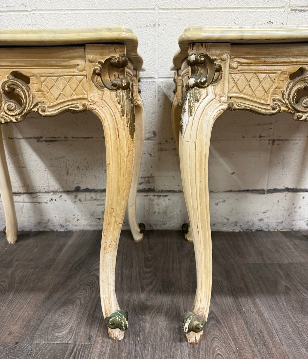 Vintage Italian Louis XV Style Marble Top End Tables - Pair