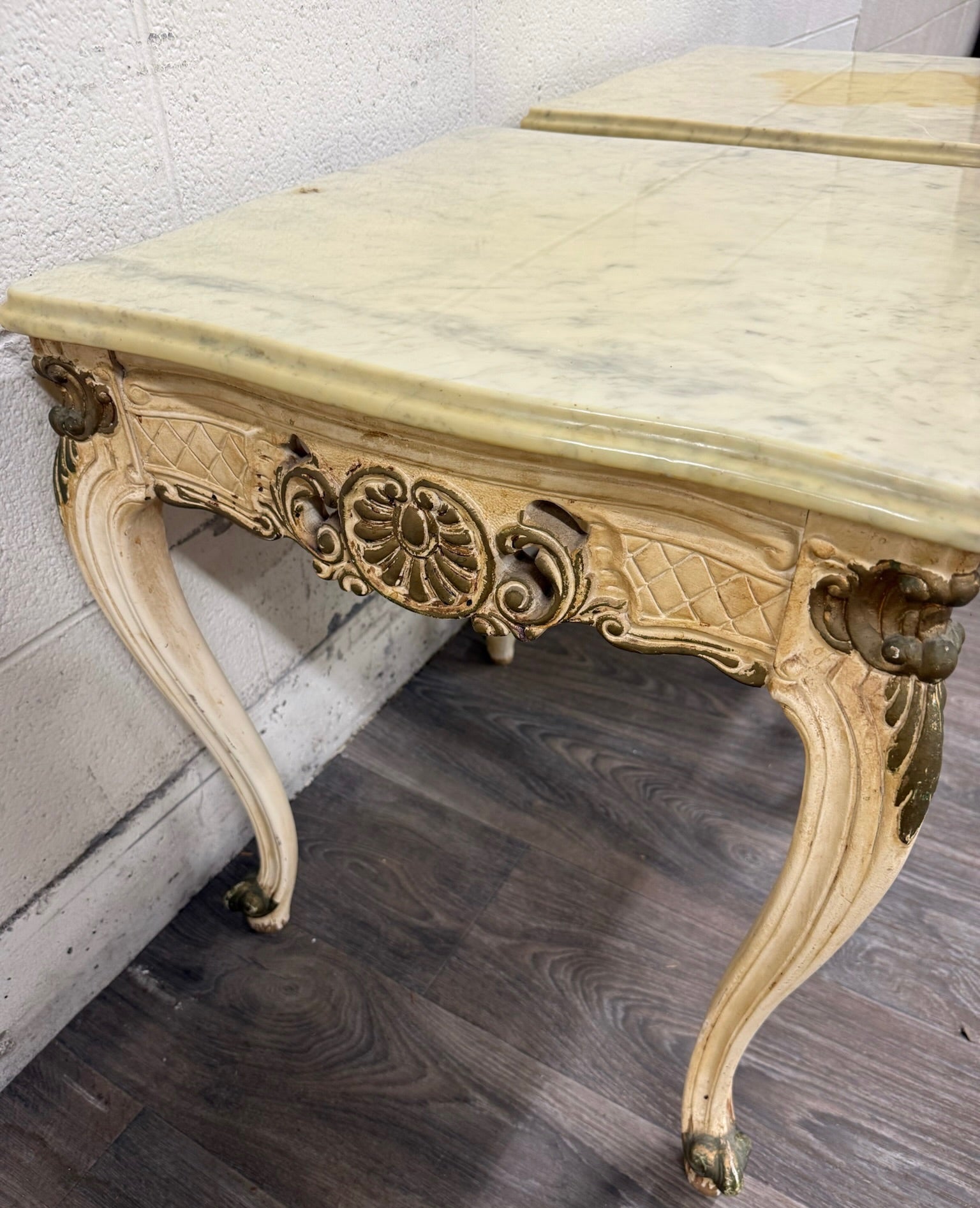 Vintage Italian Louis XV Style Marble Top End Tables - Pair