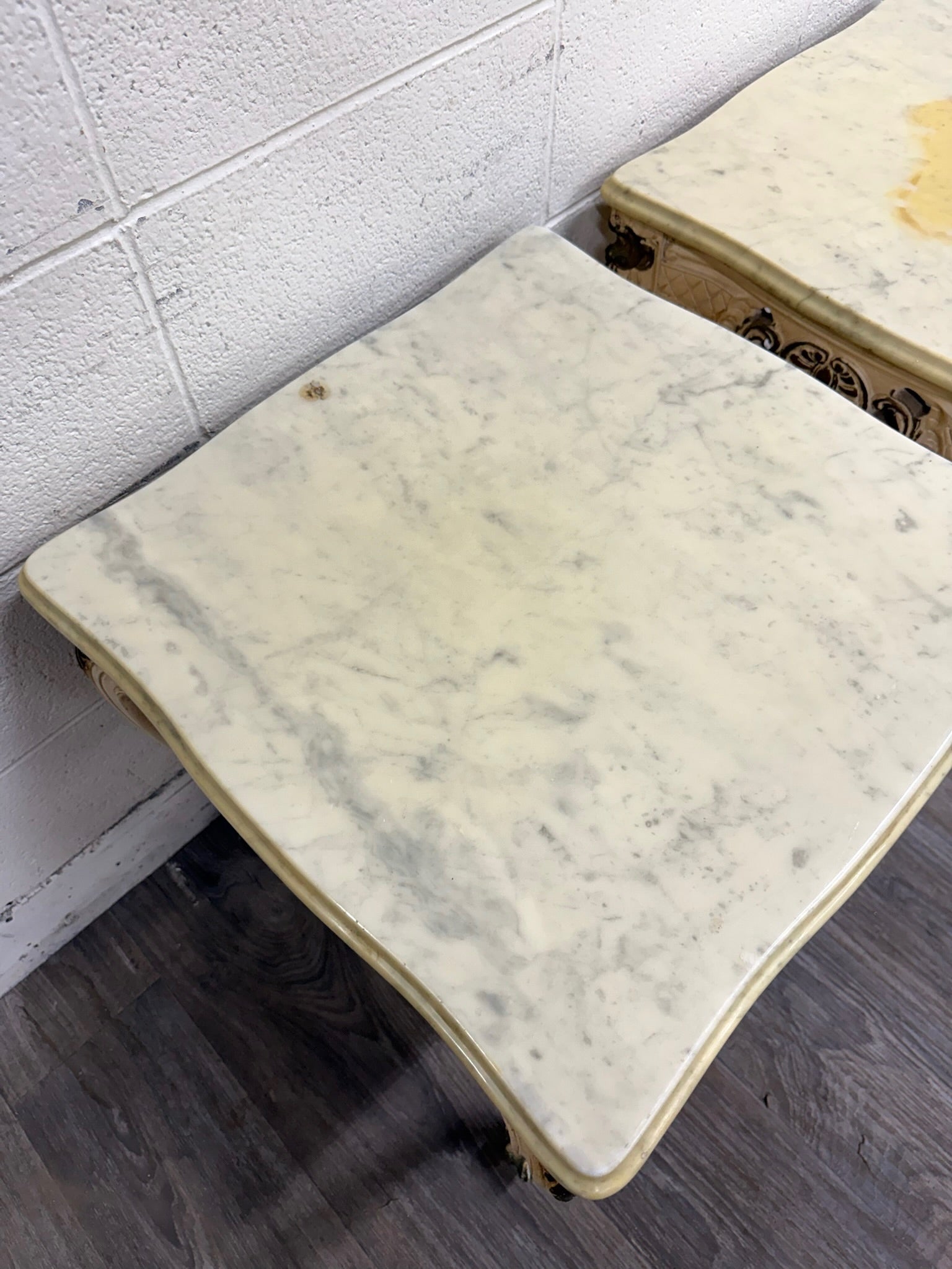 Vintage Italian Louis XV Style Marble Top End Tables - Pair