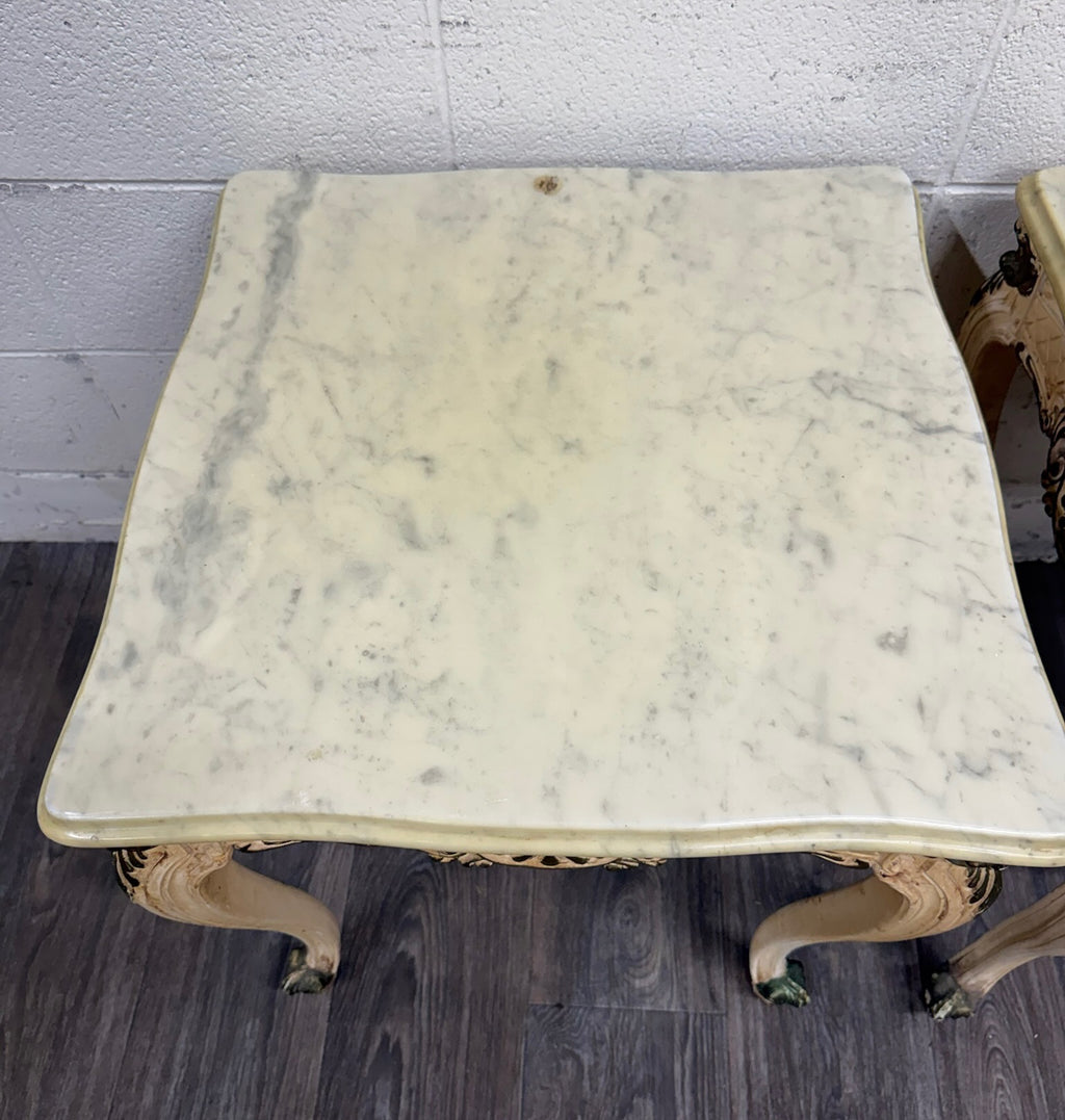 Vintage Italian Louis XV Style Marble Top End Tables - Pair