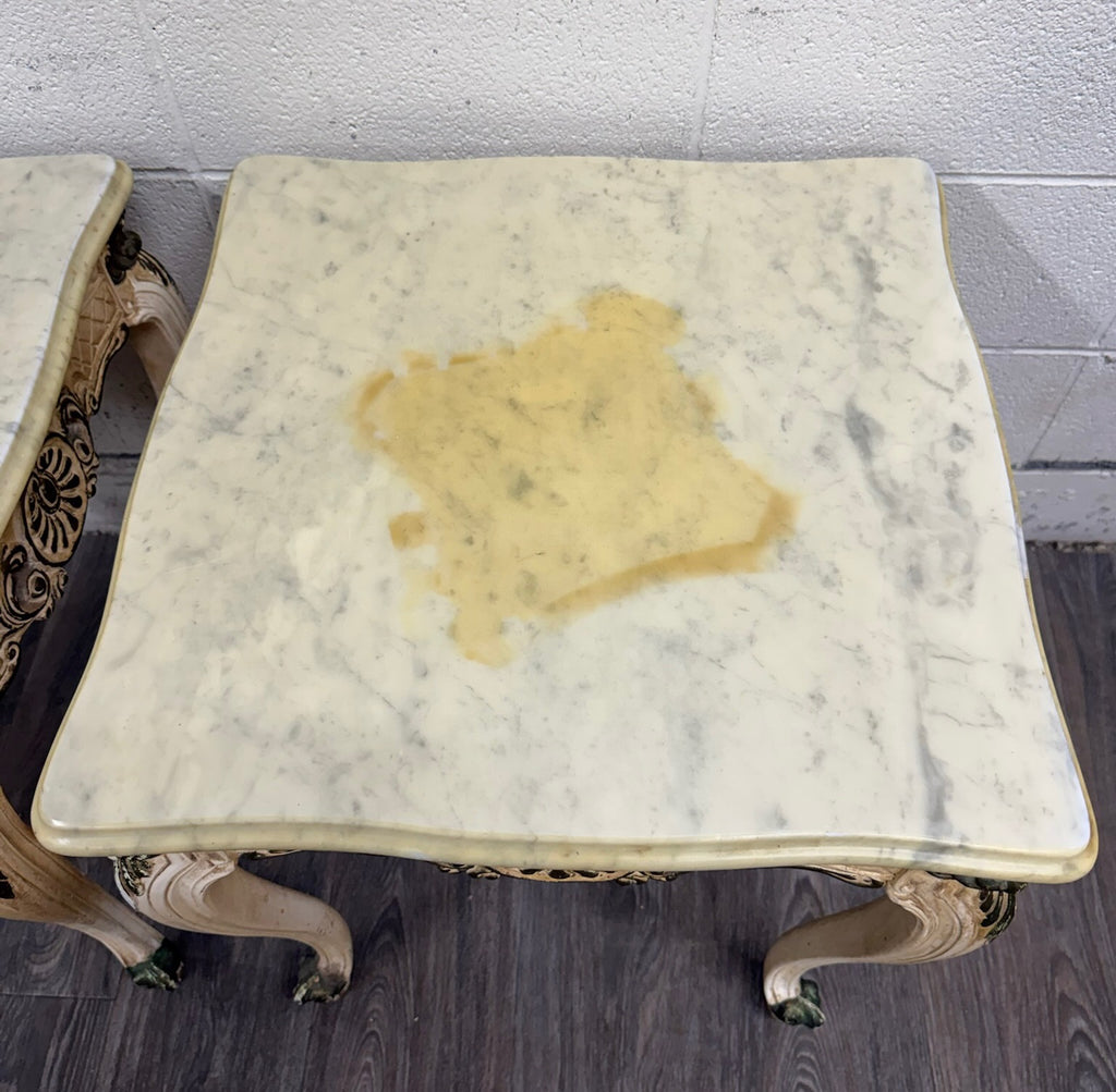 Vintage Italian Louis XV Style Marble Top End Tables - Pair