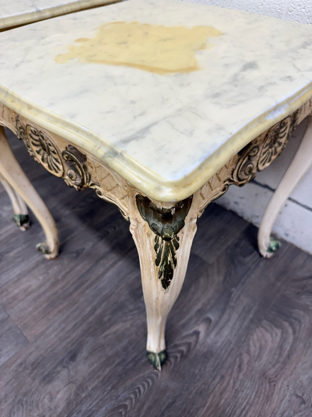 Vintage Italian Louis XV Style Marble Top End Tables - Pair