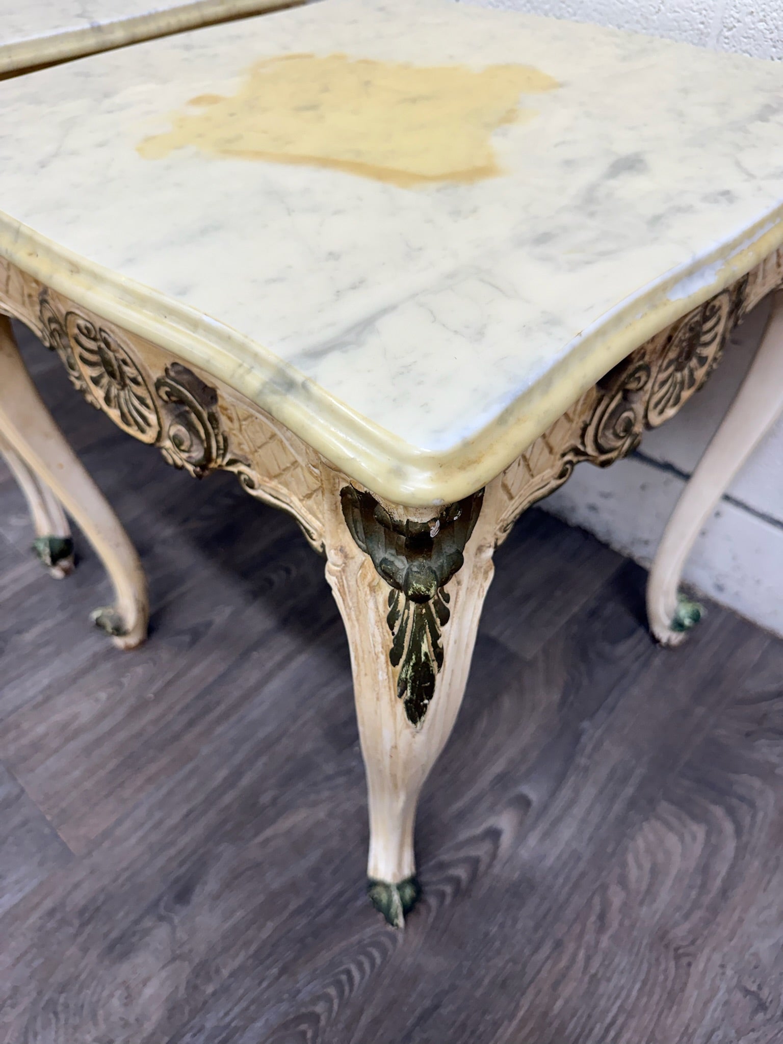 Vintage Italian Louis XV Style Marble Top End Tables - Pair