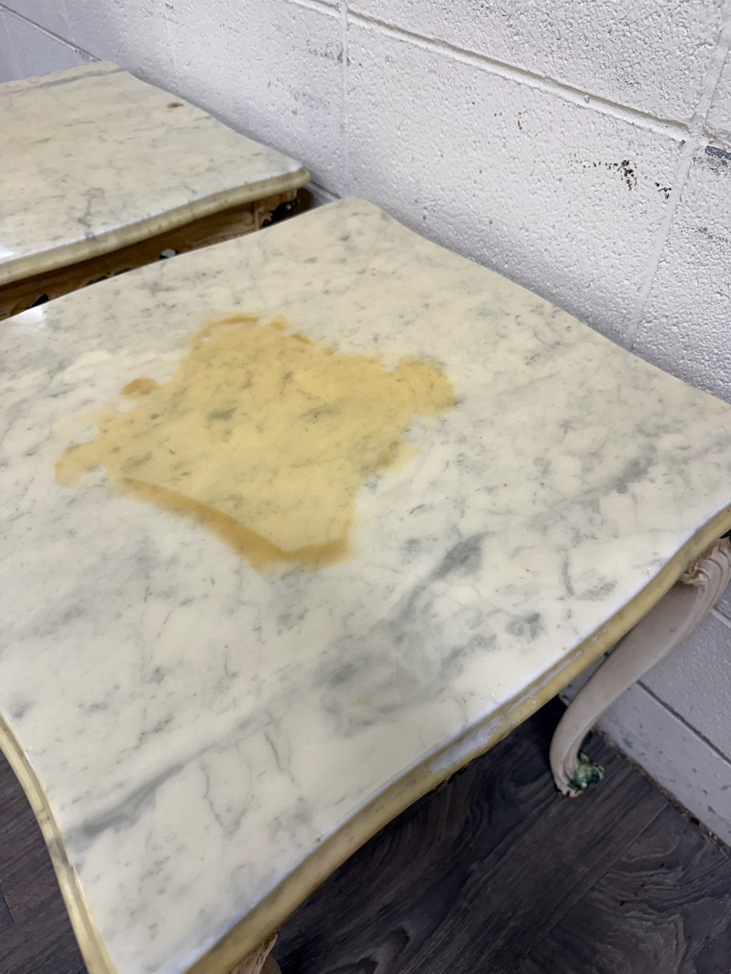 Vintage Italian Louis XV Style Marble Top End Tables - Pair