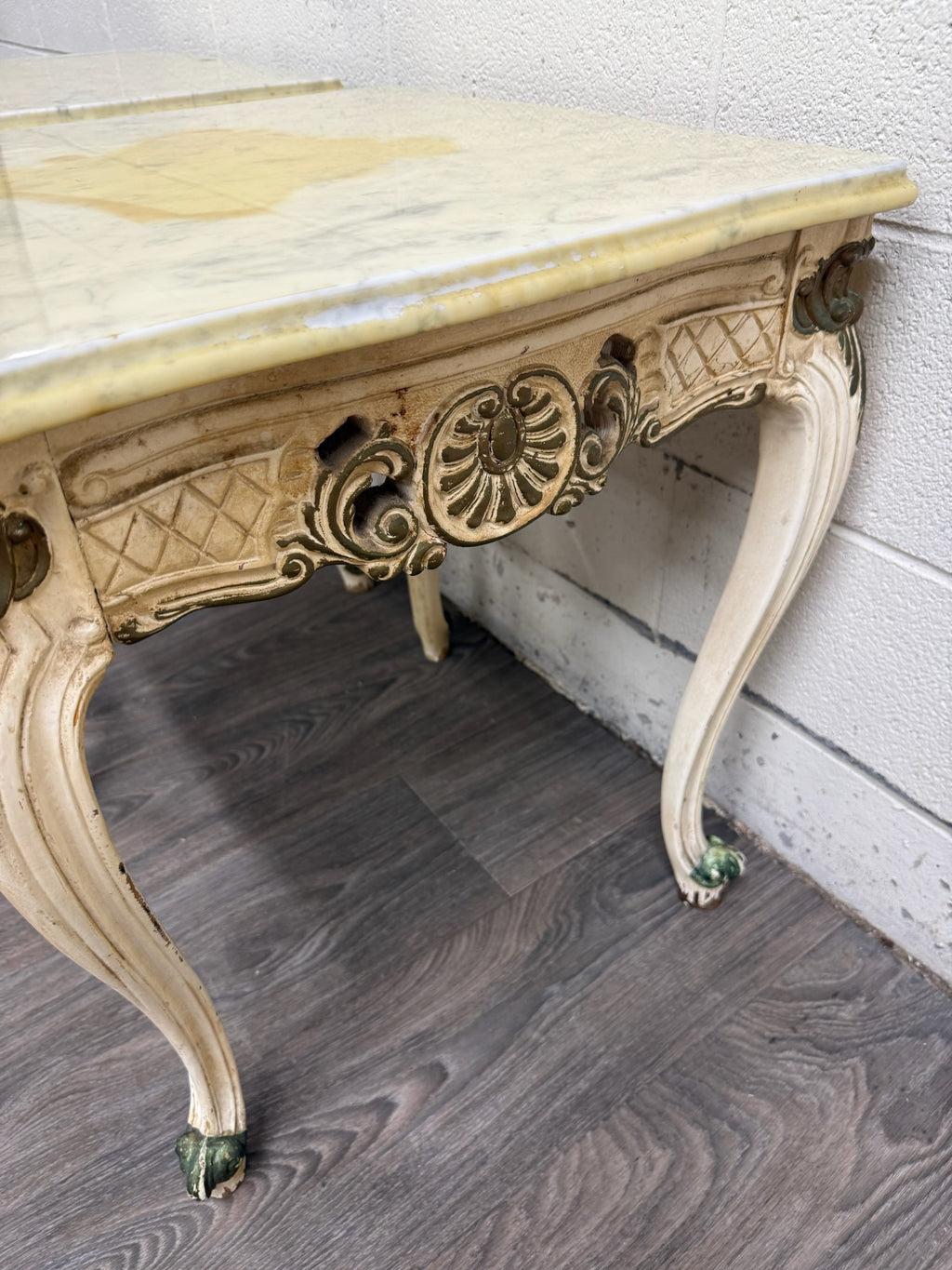 Vintage Italian Louis XV Style Marble Top End Tables - Pair