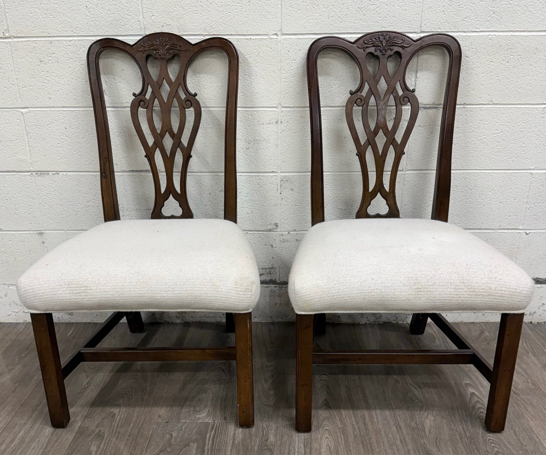 Vintage Chippendale Style Mahogany Dining Chairs - Pair