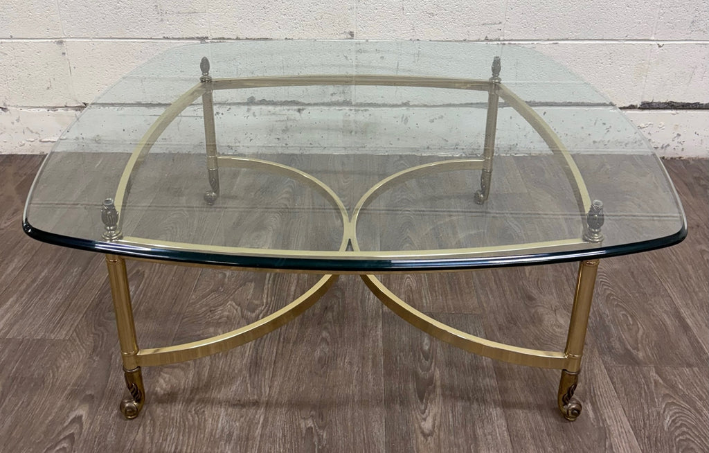 Vintage Hollywood Regency Brass Coffee Table with Beveled Glass Top
