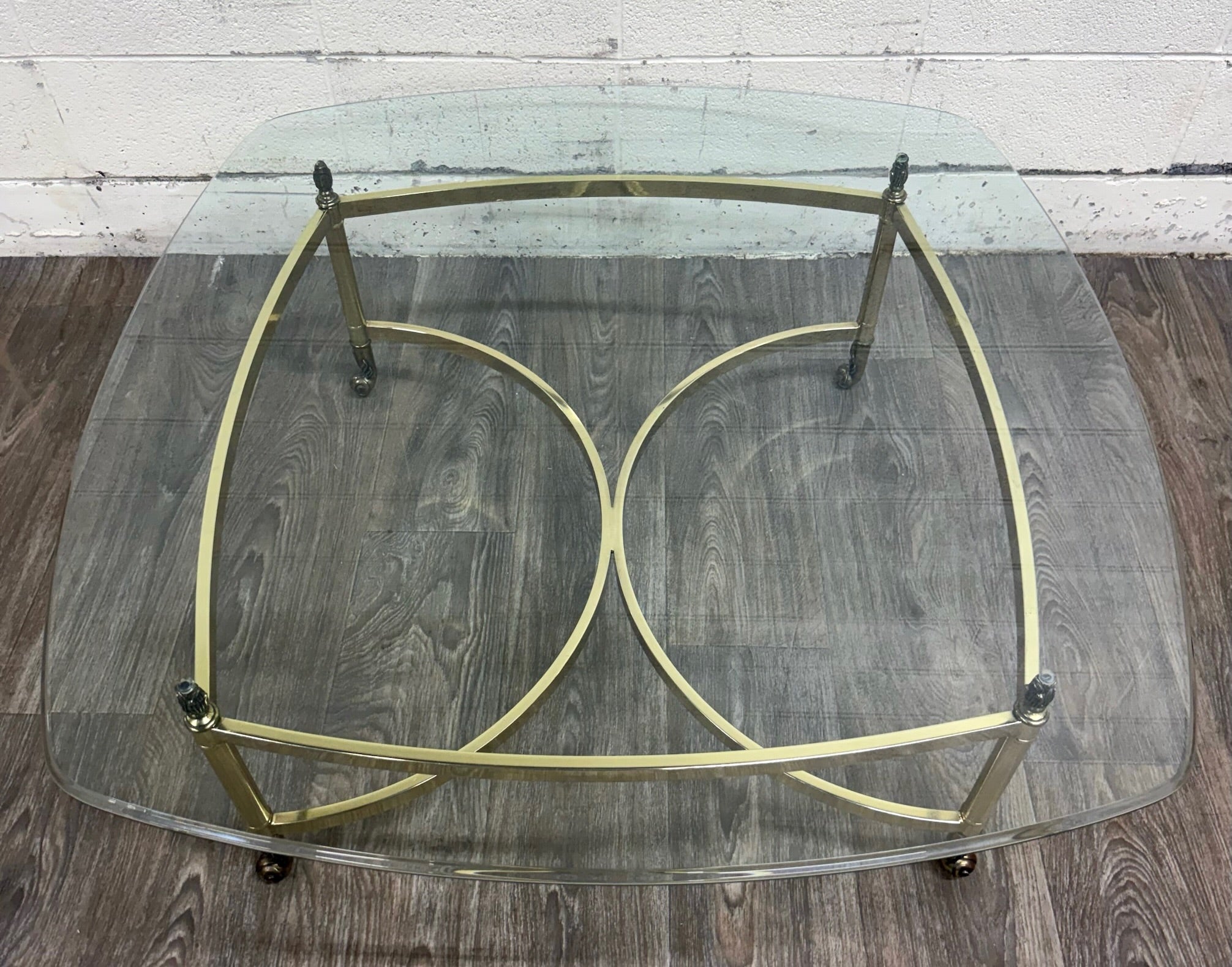 Vintage Hollywood Regency Brass Coffee Table with Beveled Glass Top