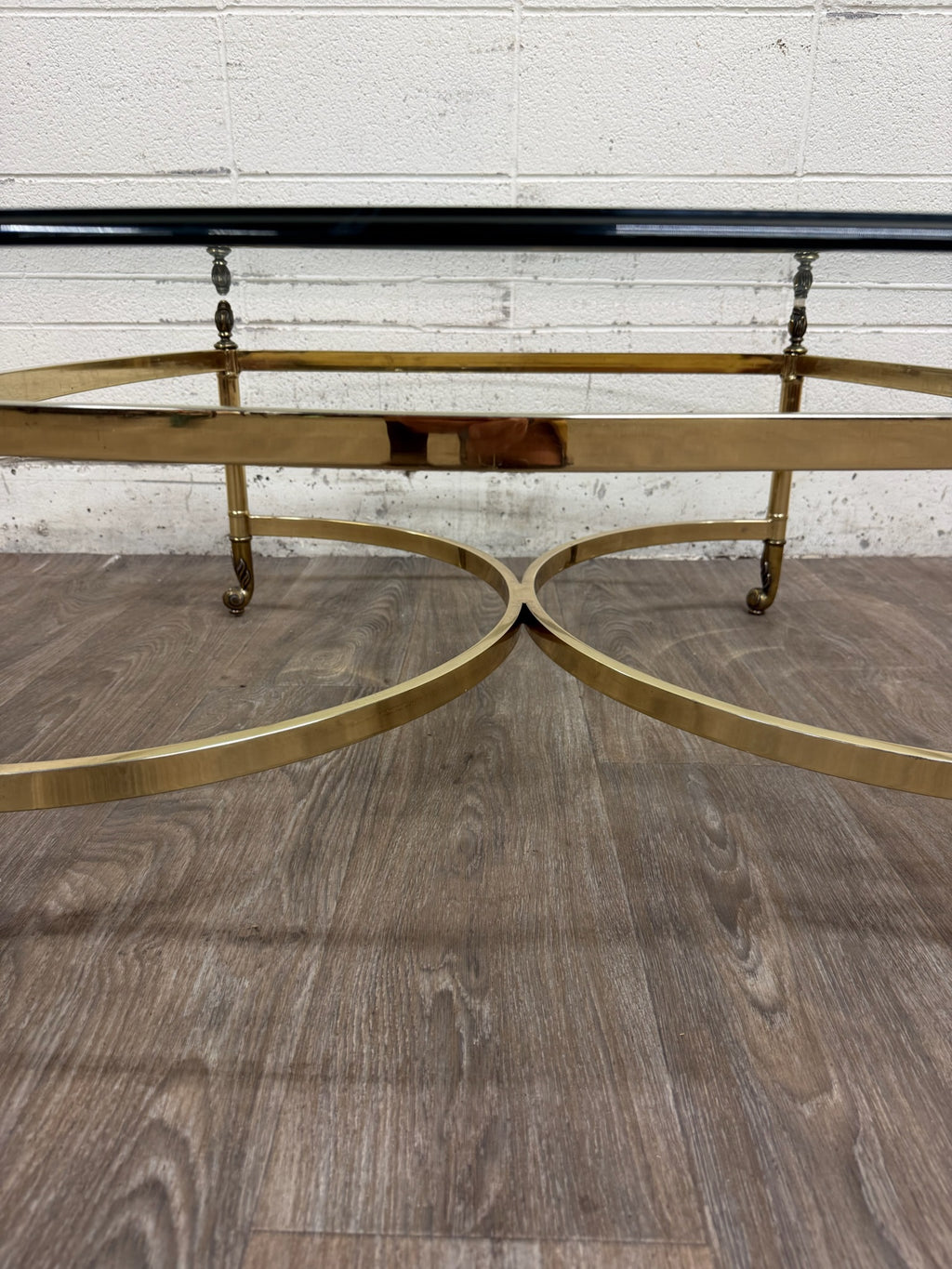 Vintage Hollywood Regency Brass Coffee Table with Beveled Glass Top