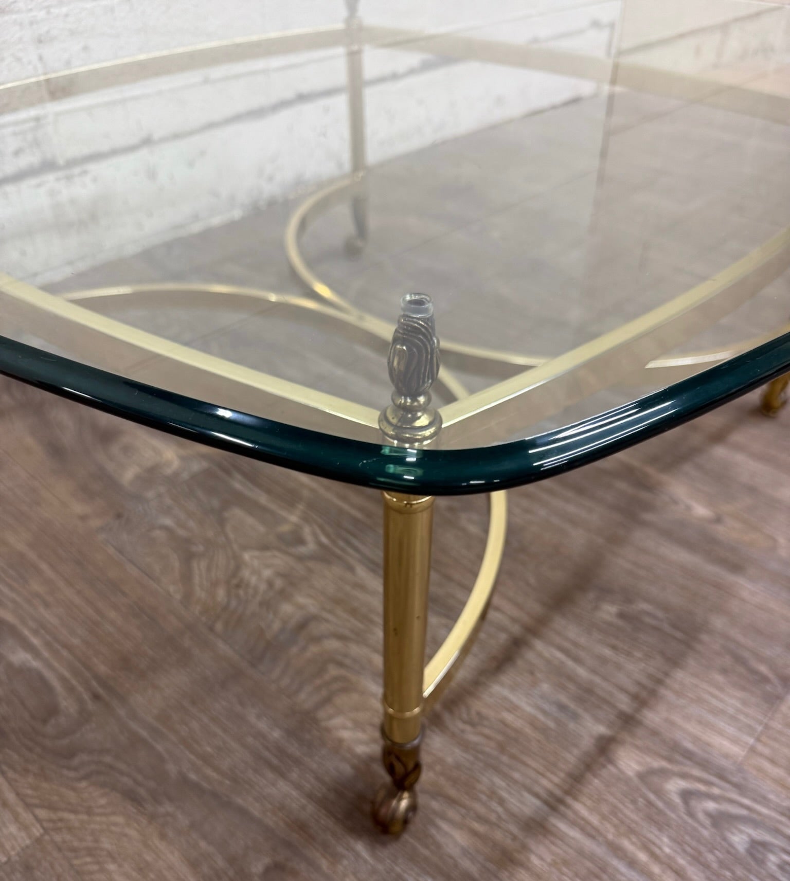 Vintage Hollywood Regency Brass Coffee Table with Beveled Glass Top