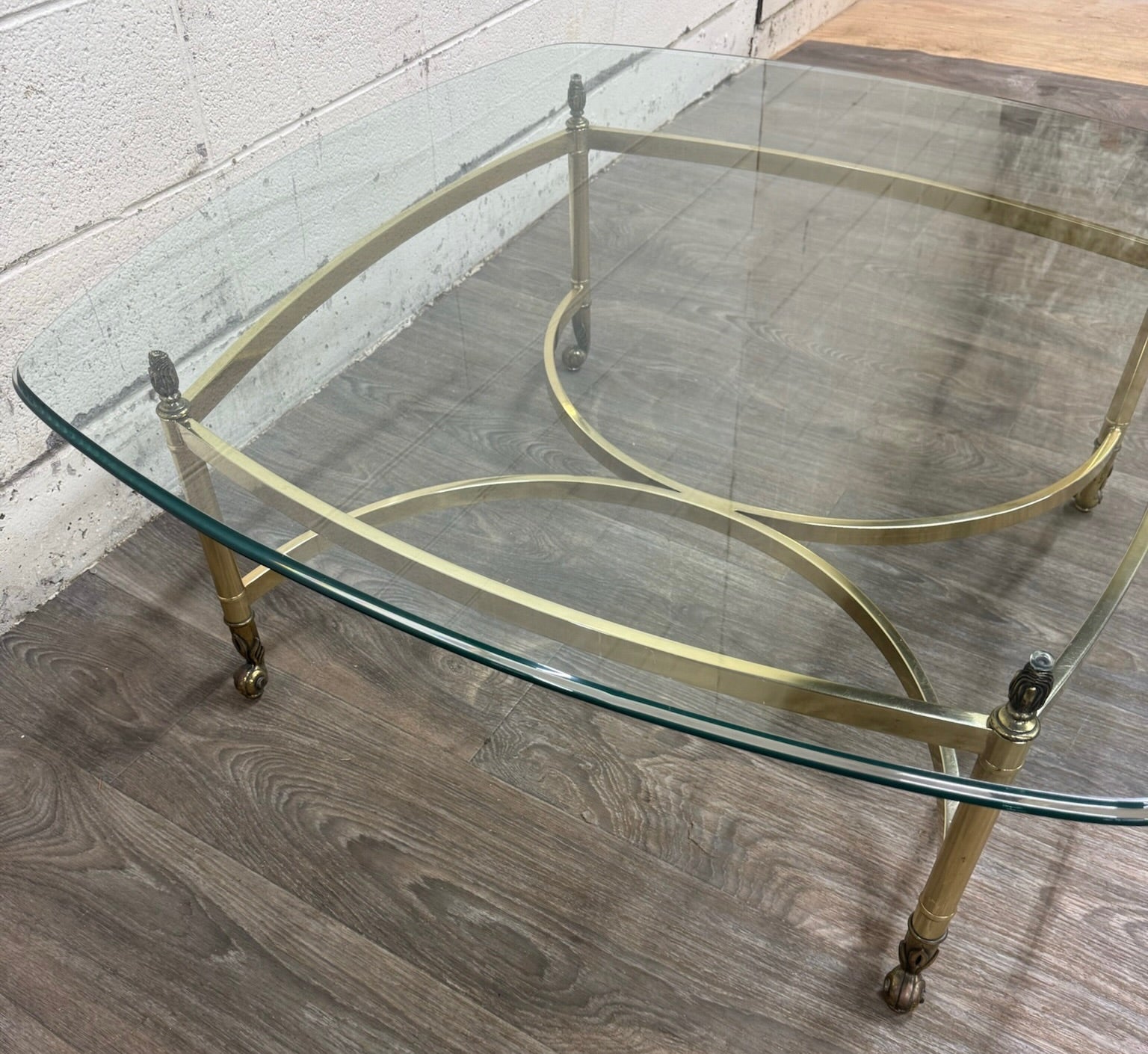Vintage Hollywood Regency Brass Coffee Table with Beveled Glass Top