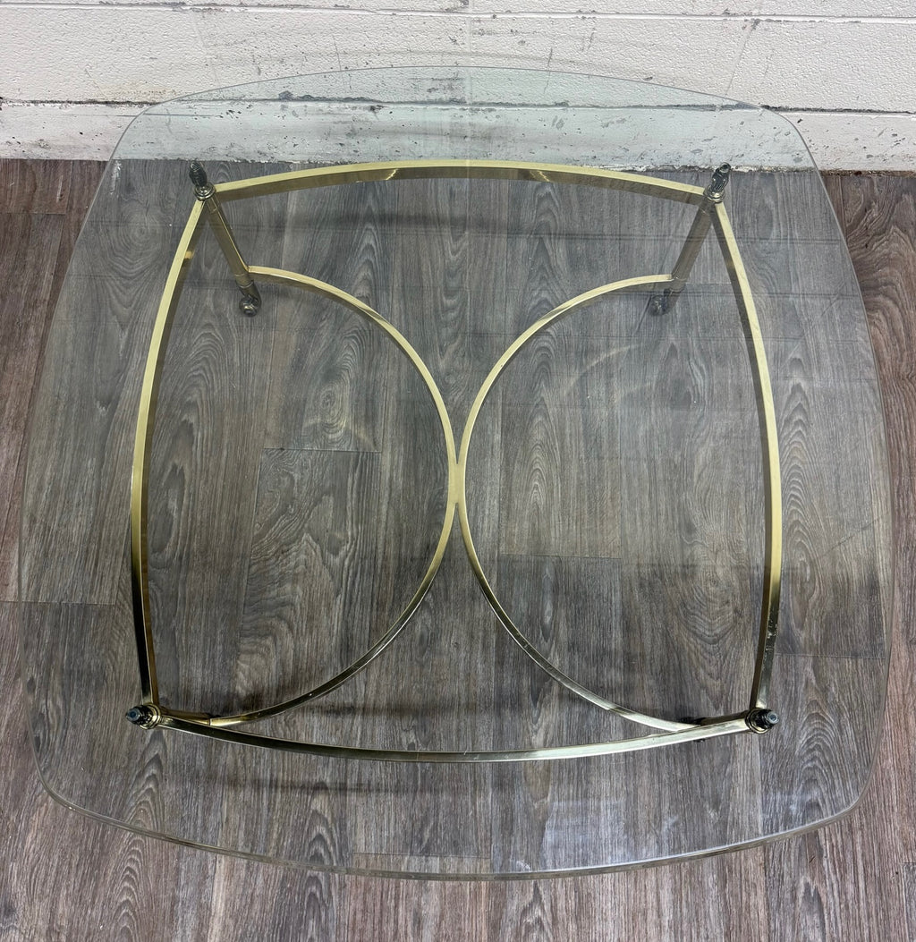 Vintage Hollywood Regency Brass Coffee Table with Beveled Glass Top
