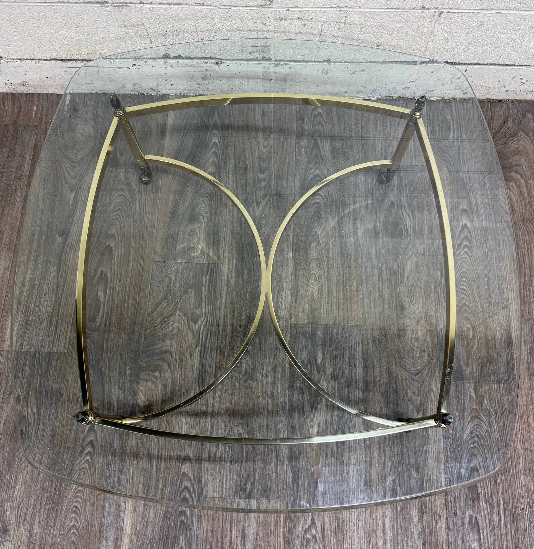 Vintage Hollywood Regency Brass Coffee Table with Beveled Glass Top