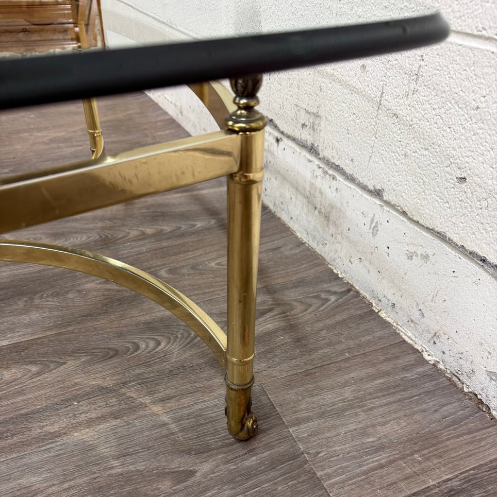 Vintage Hollywood Regency Brass Coffee Table with Beveled Glass Top