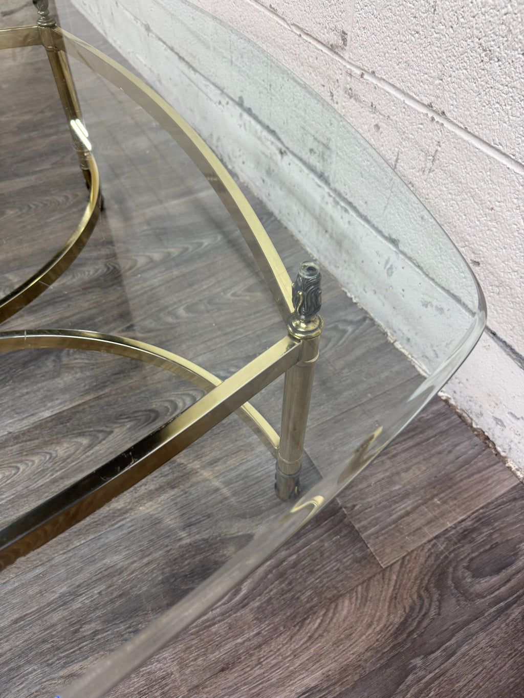 Vintage Hollywood Regency Brass Coffee Table with Beveled Glass Top