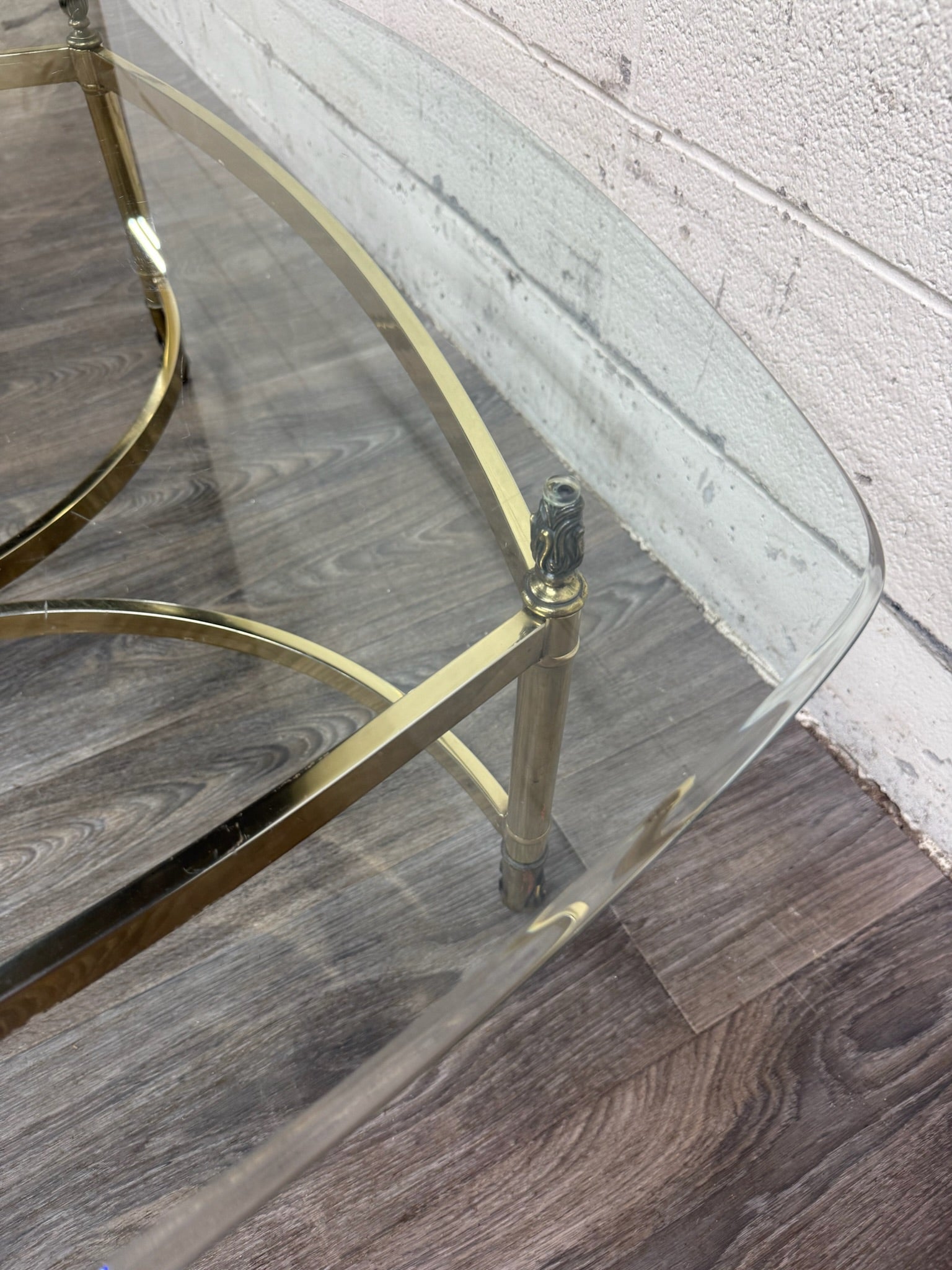 Vintage Hollywood Regency Brass Coffee Table with Beveled Glass Top