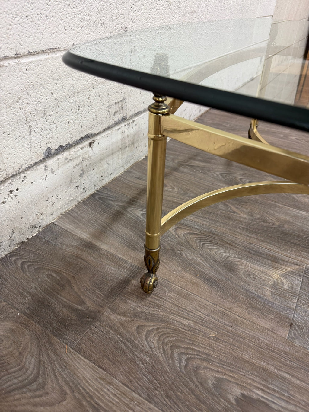 Vintage Hollywood Regency Brass Coffee Table with Beveled Glass Top