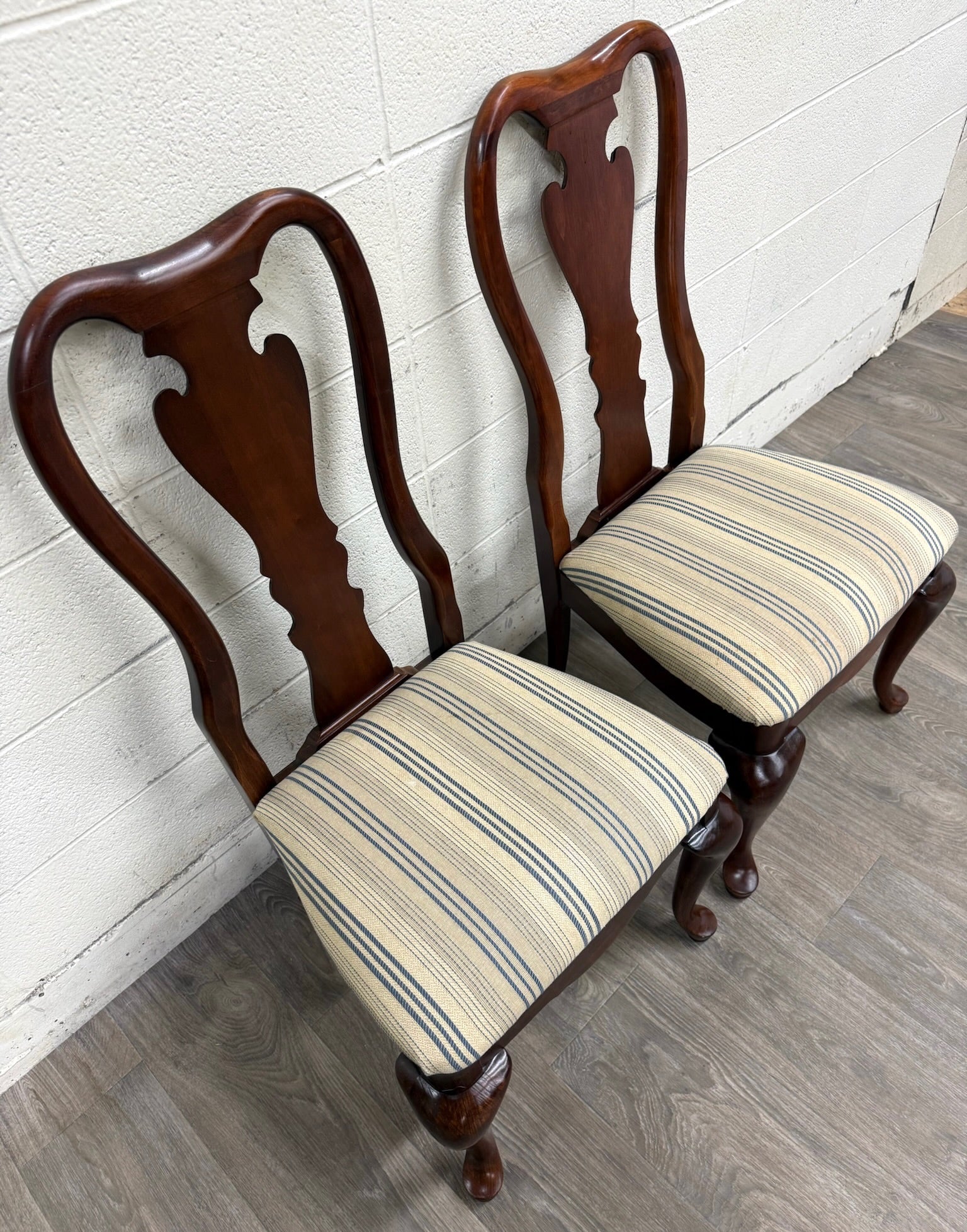Vintage Queen Anne Style Dining Chairs - Pair