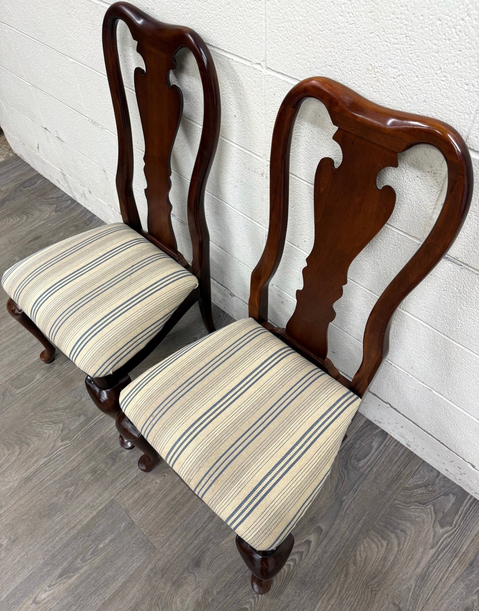 Vintage Queen Anne Style Dining Chairs - Pair