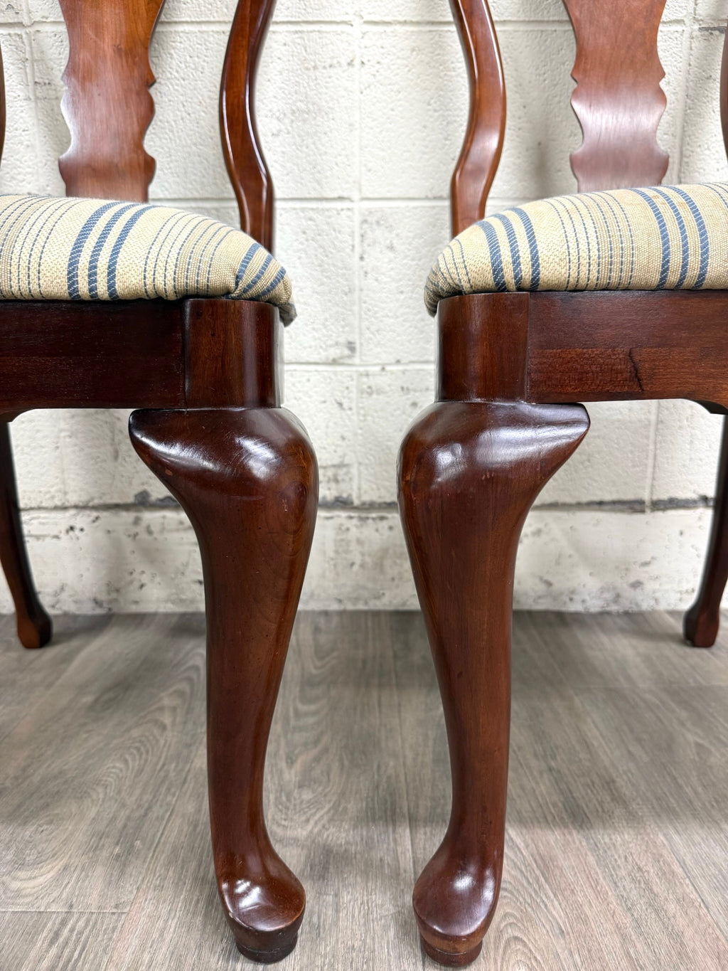 Vintage Queen Anne Style Dining Chairs - Pair