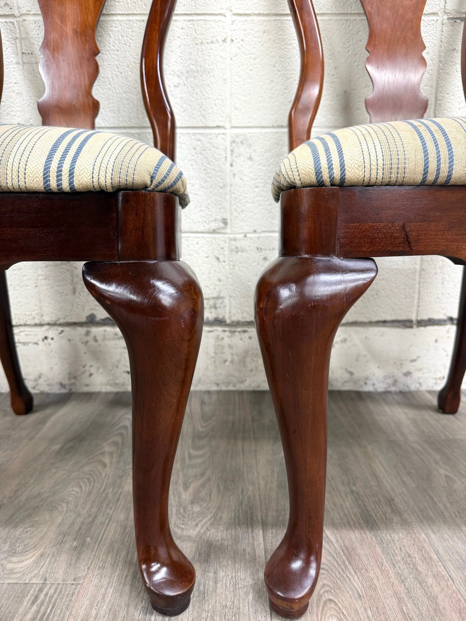 Vintage Queen Anne Style Dining Chairs - Pair