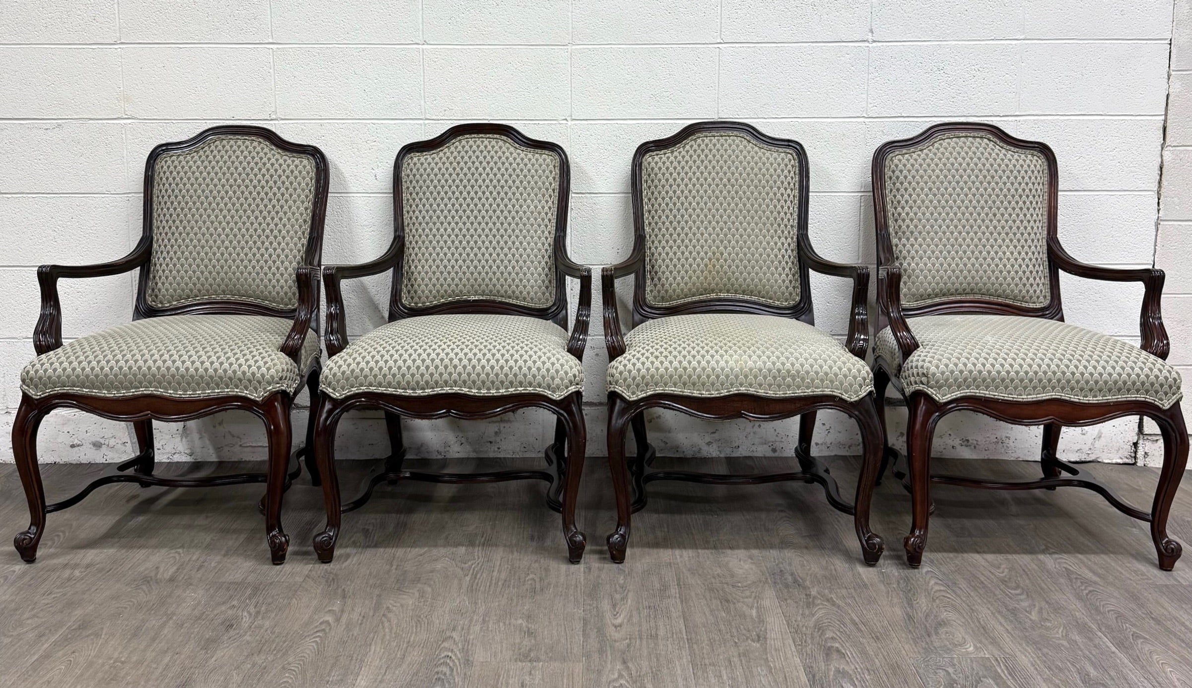 Vintage Drexel Heritage Louis XV Style Dining Arm Chairs - Set of 4