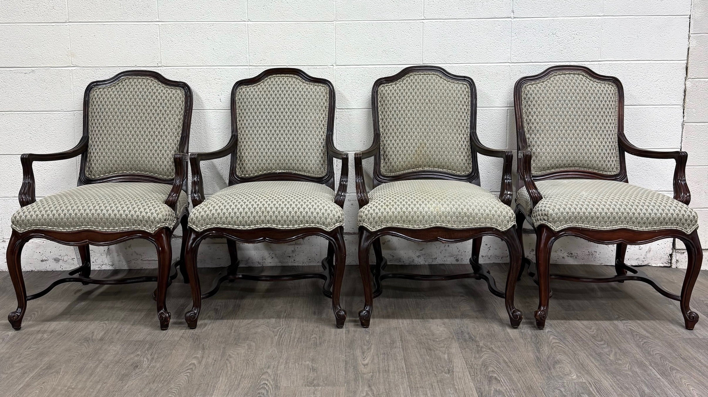 Vintage Drexel Heritage Louis XV Style Dining Arm Chairs - Set of 4