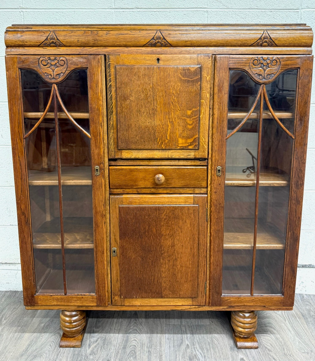 Antique Art Deco Oak Secretary Desk Bureau Bookcase Bar Scully