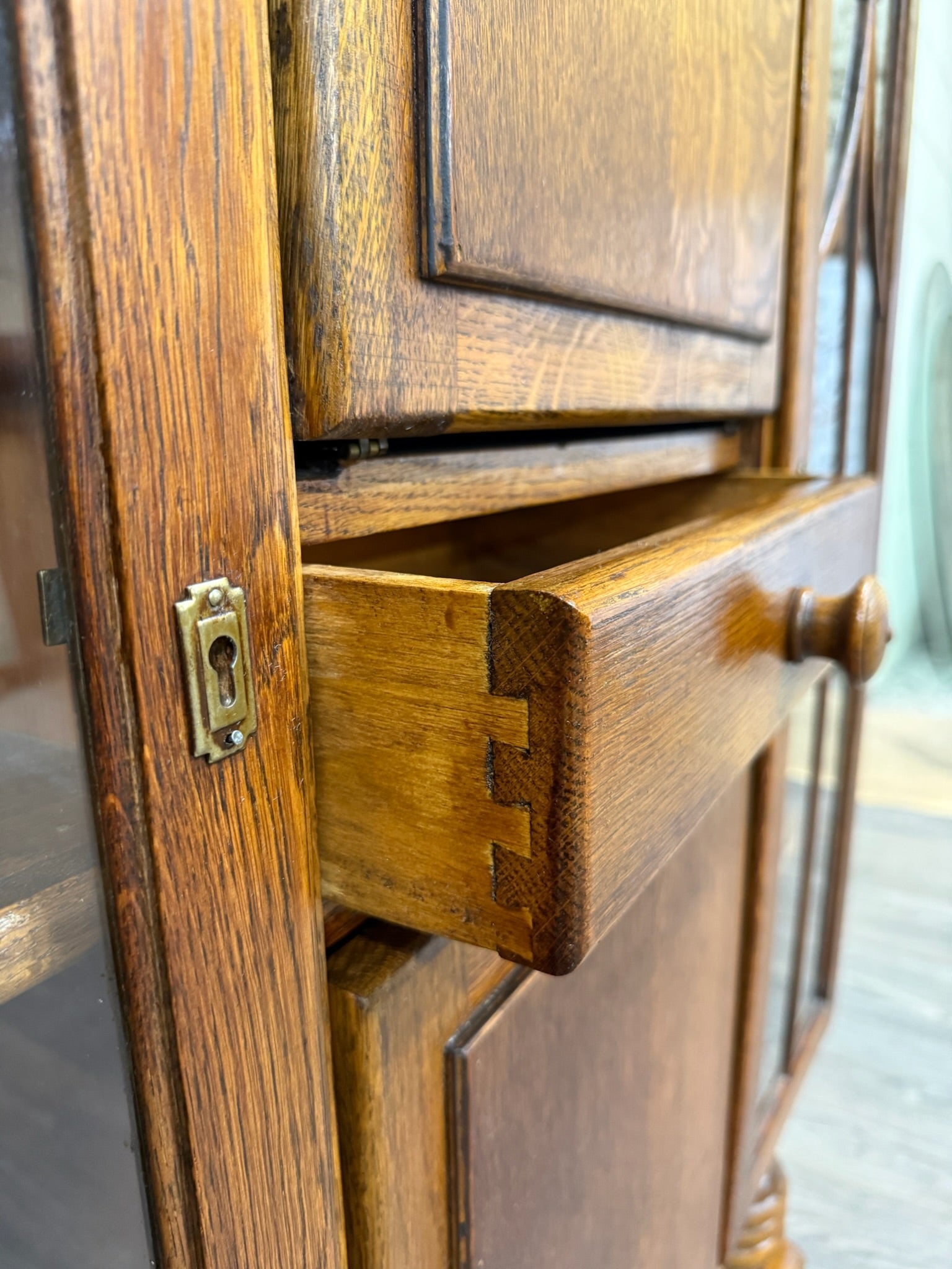 Antique Art Deco Oak Secretary Desk Bureau Bookcase Bar Scully