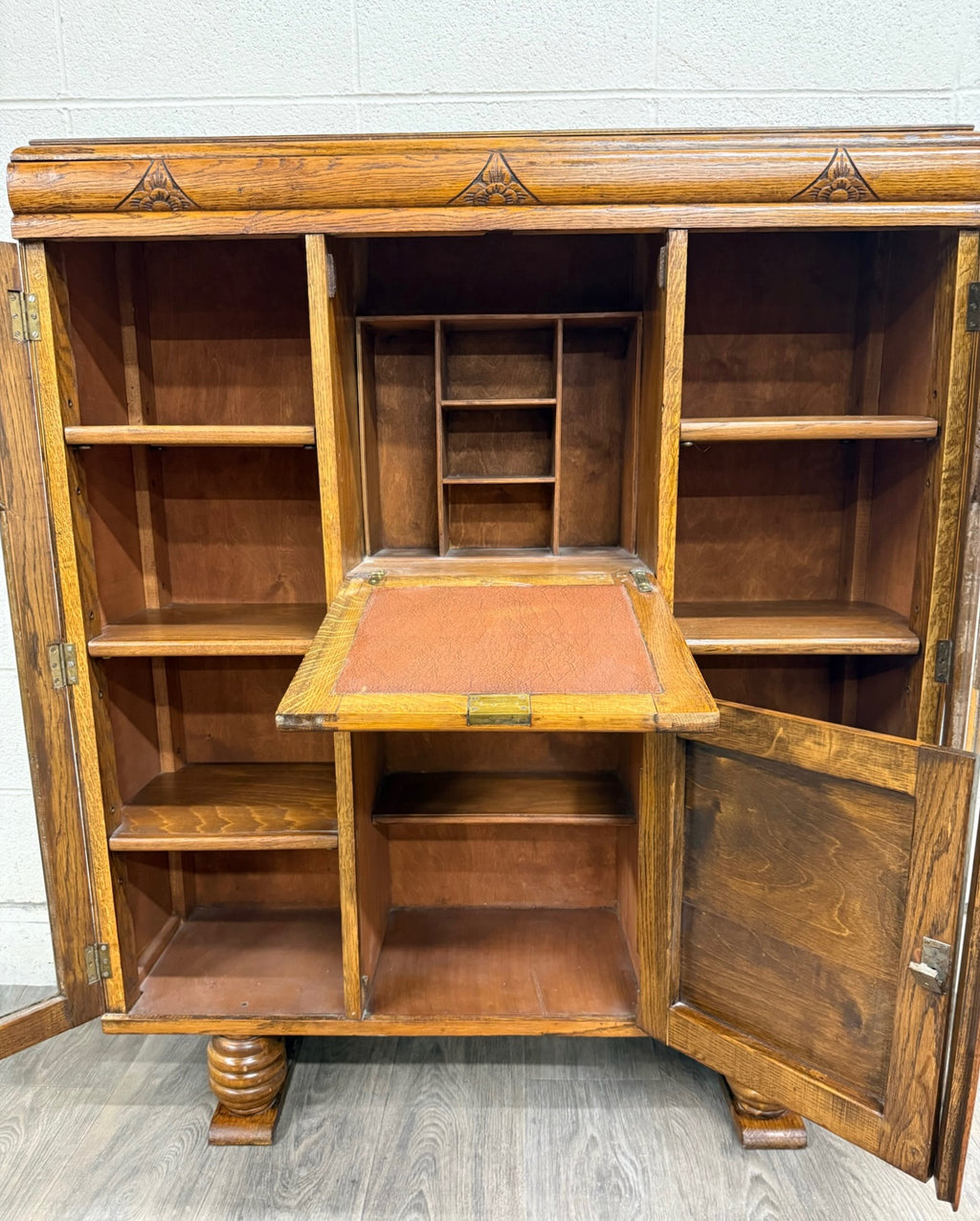 Antique Art Deco Oak Secretary Desk Bureau Bookcase Bar Scully