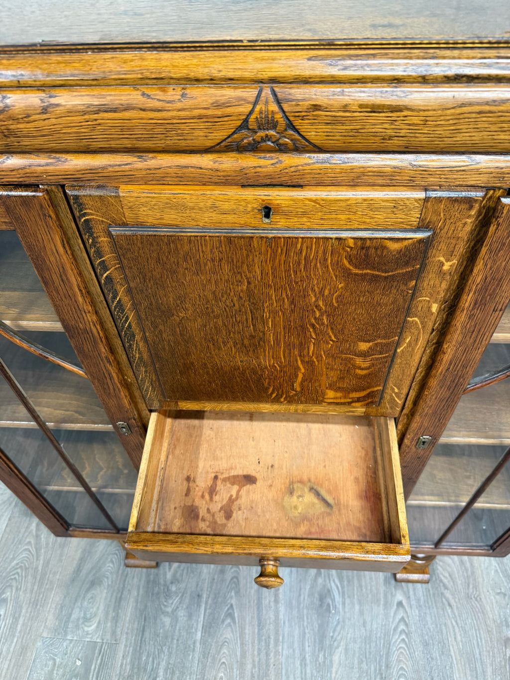 Antique Art Deco Oak Secretary Desk Bureau Bookcase Bar Scully