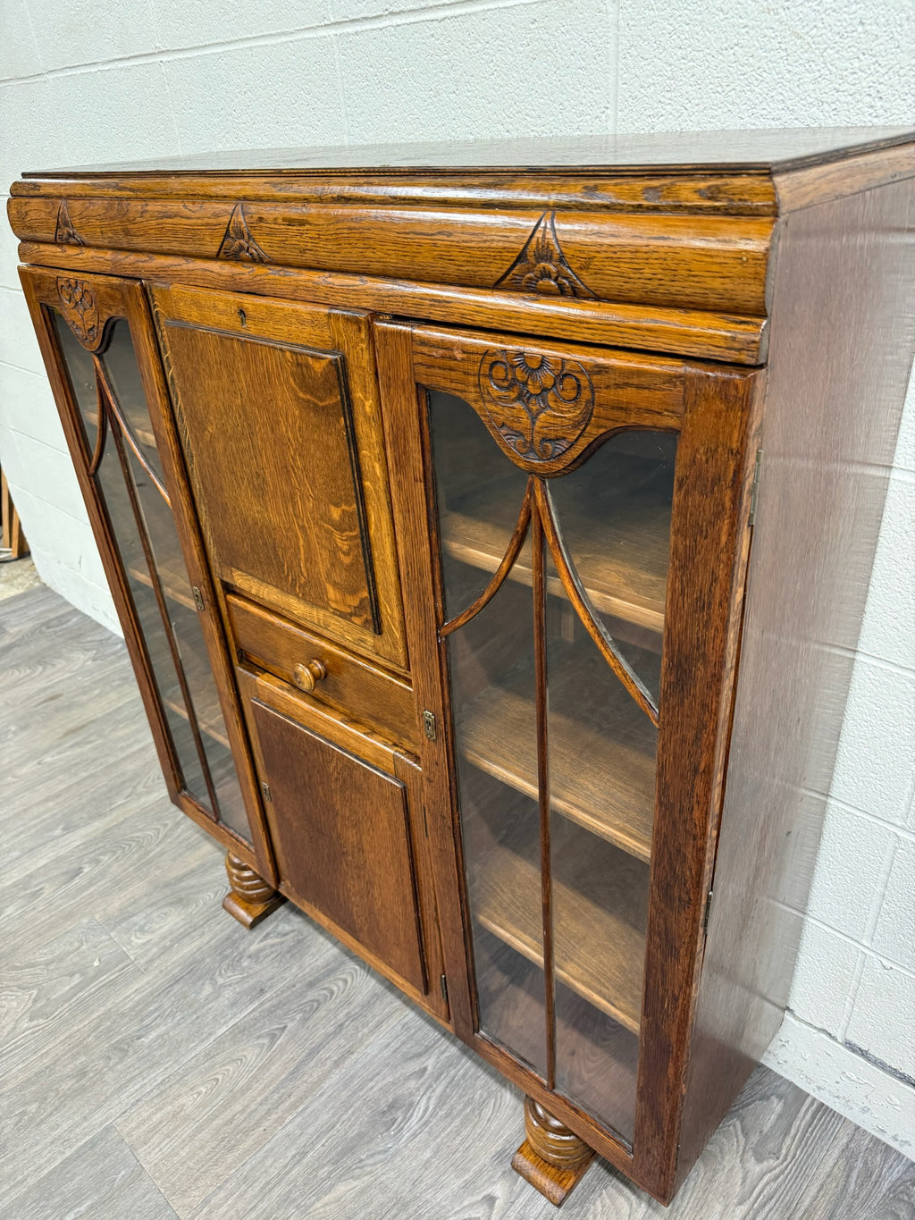 Antique Art Deco Oak Secretary Desk Bureau Bookcase Bar Scully