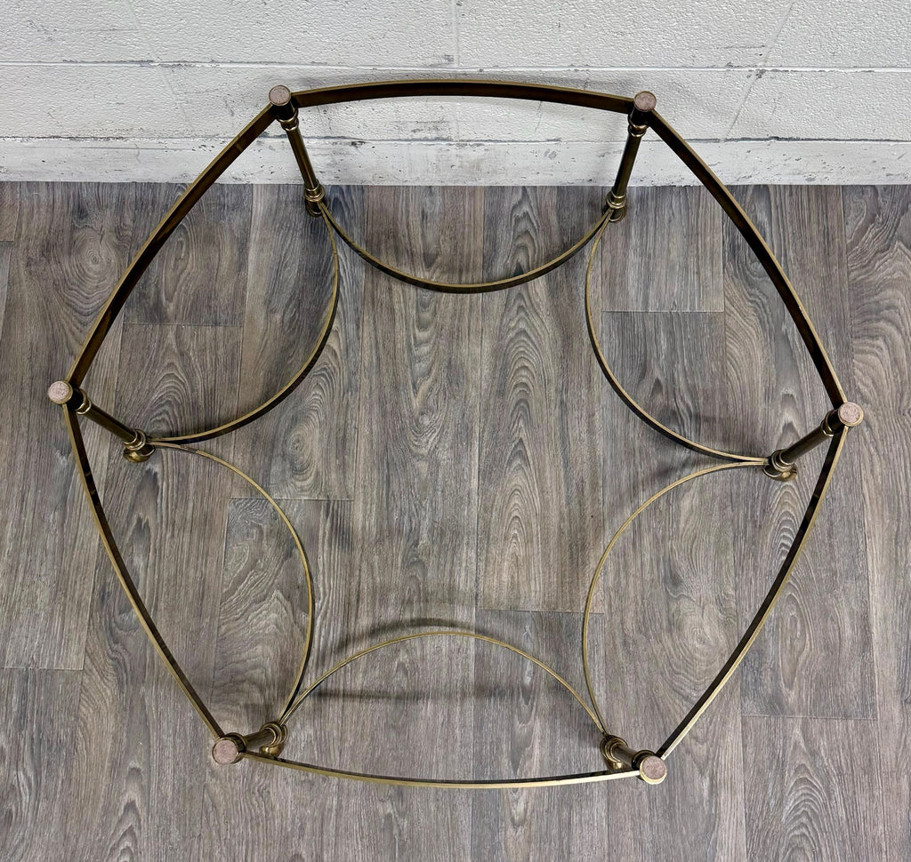 Vintage Mid Century Labarge Style Brass Hexagonal Coffee Table Cocktail Table