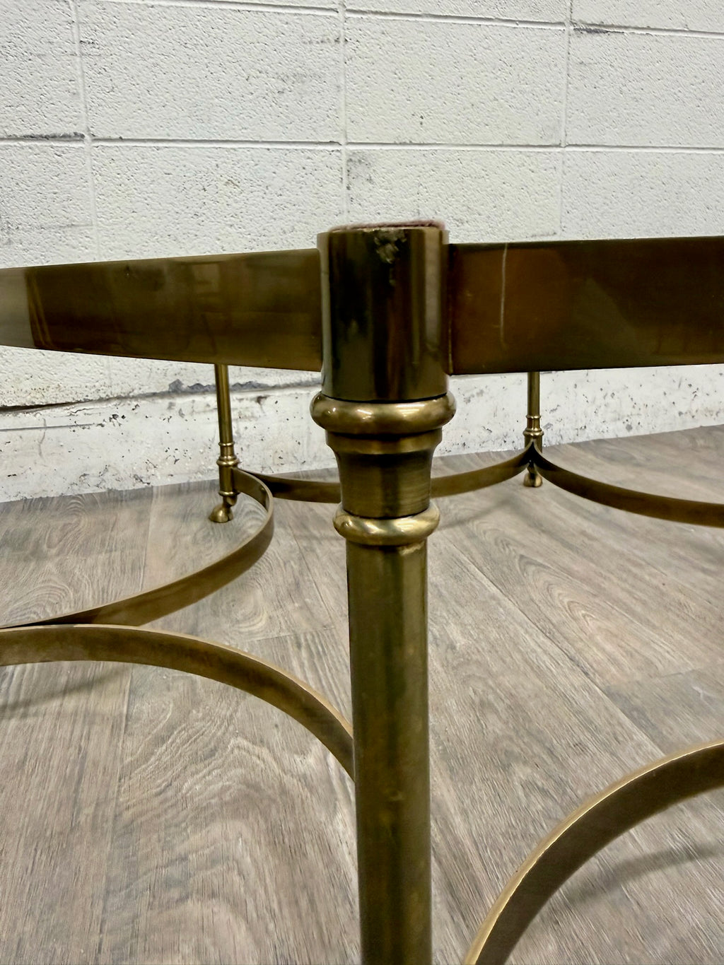 Vintage Mid Century Labarge Style Brass Hexagonal Coffee Table Cocktail Table