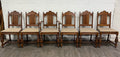 Vintage Jacobean Revival or English Tudor Style Oak Dining Chairs - Set of 6