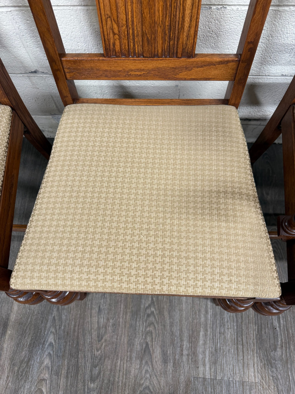Vintage Jacobean Revival or English Tudor Style Oak Dining Chairs - Set of 6