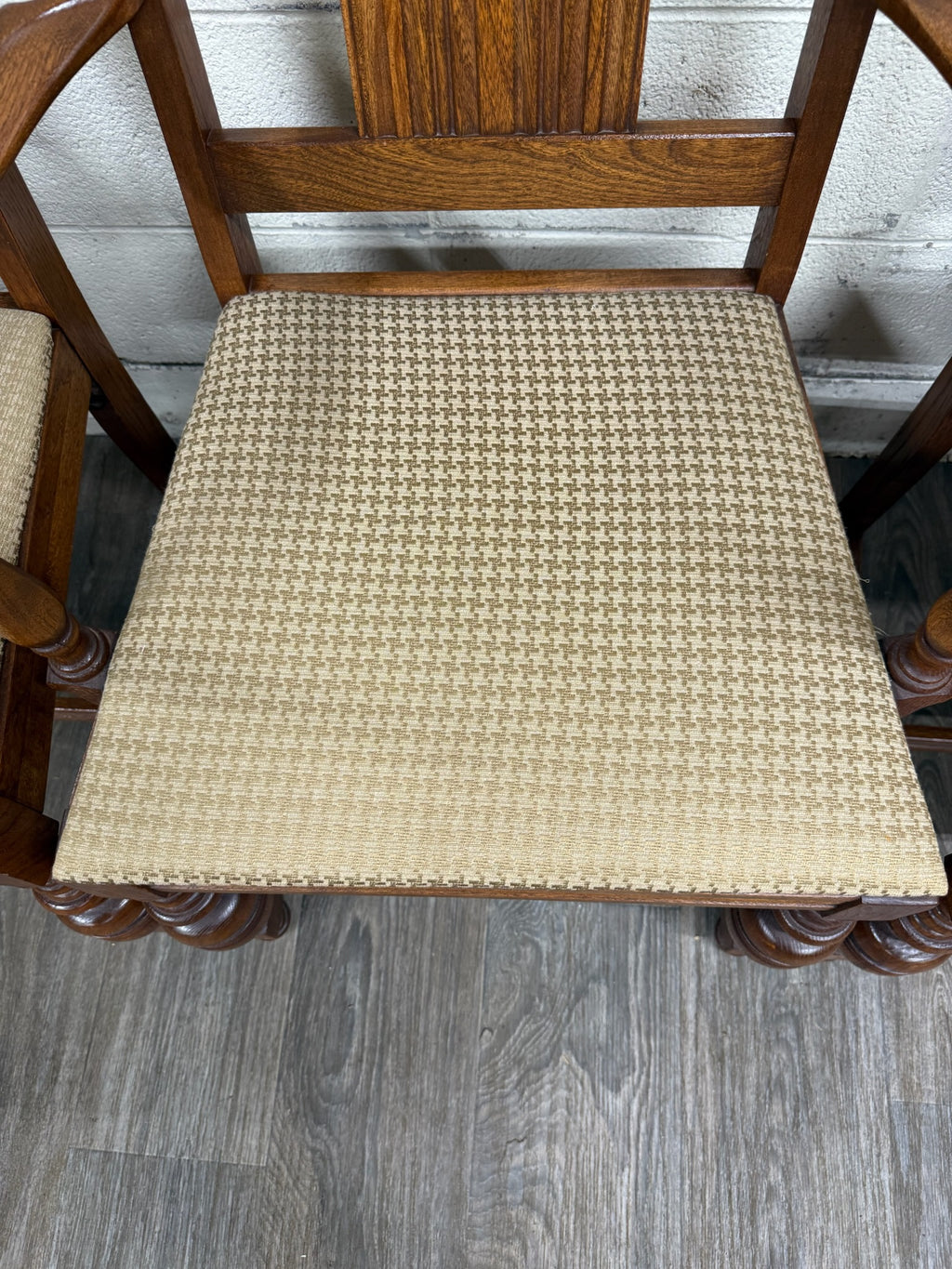 Vintage Jacobean Revival or English Tudor Style Oak Dining Chairs - Set of 6