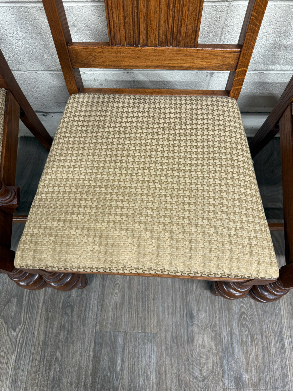 Vintage Jacobean Revival or English Tudor Style Oak Dining Chairs - Set of 6