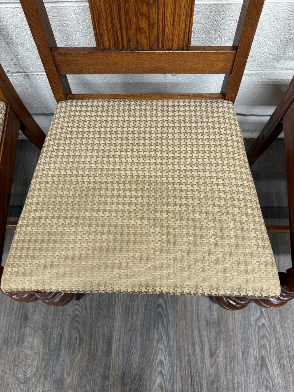Vintage Jacobean Revival or English Tudor Style Oak Dining Chairs - Set of 6