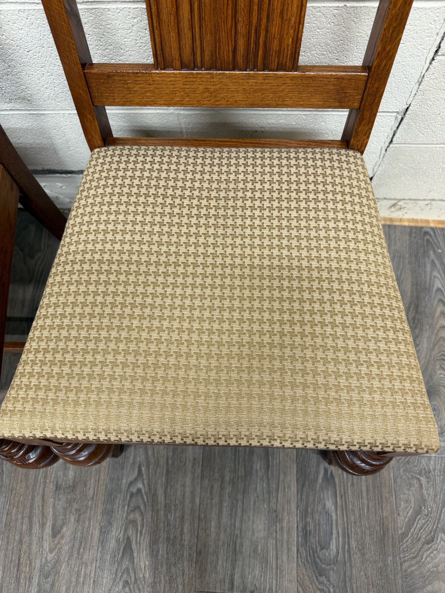 Vintage Jacobean Revival or English Tudor Style Oak Dining Chairs - Set of 6