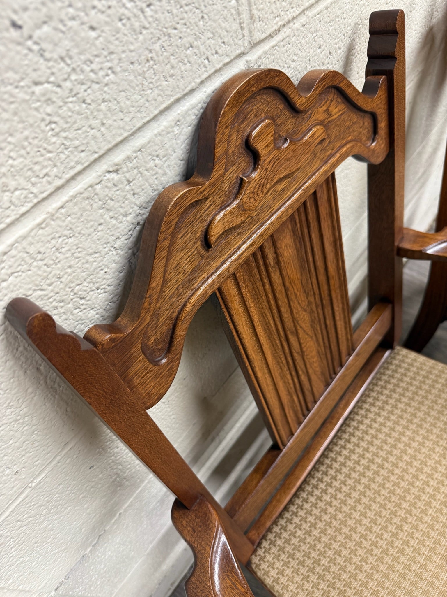 Vintage Jacobean Revival or English Tudor Style Oak Dining Chairs - Set of 6