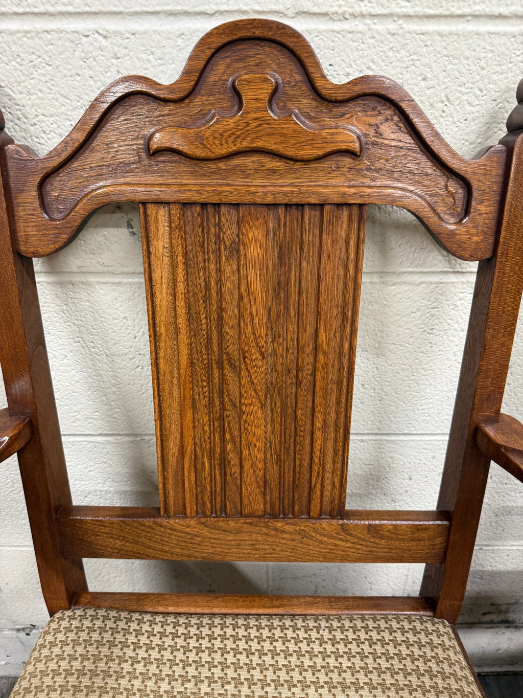 Vintage Jacobean Revival or English Tudor Style Oak Dining Chairs - Set of 6