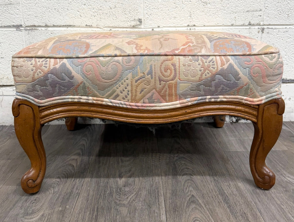 Vintage French Louis XV French Country Carved Upholstered Ottoman